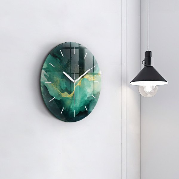 Round glass wall clock Green marble