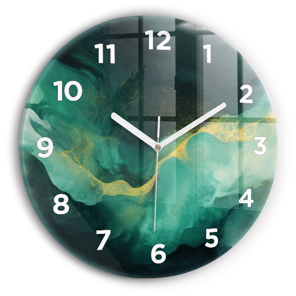 Round glass wall clock Green marble