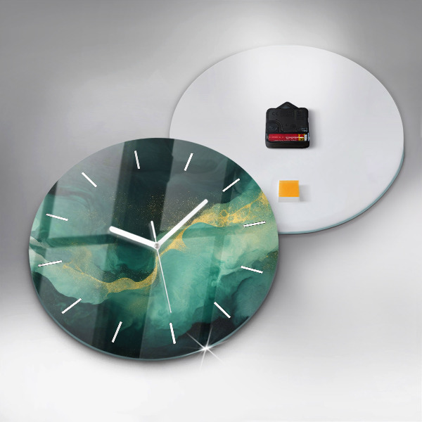 Round glass wall clock Green marble