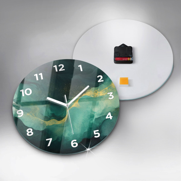 Round glass wall clock Green marble