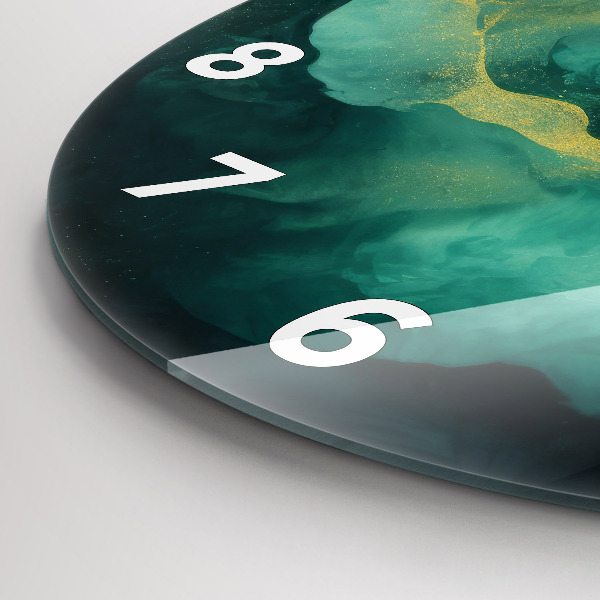 Round glass wall clock Green marble