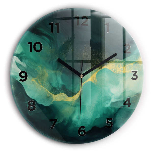 Round glass wall clock Green marble