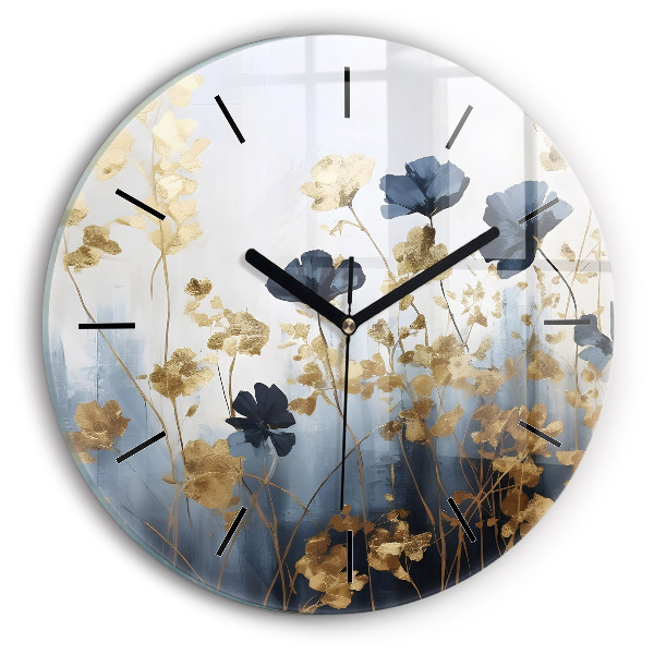 Round glass wall clock Abstract flowers