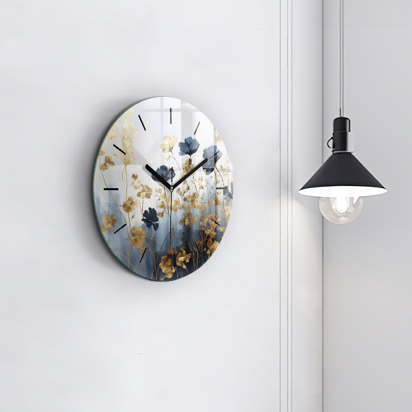 Round glass wall clock Abstract flowers