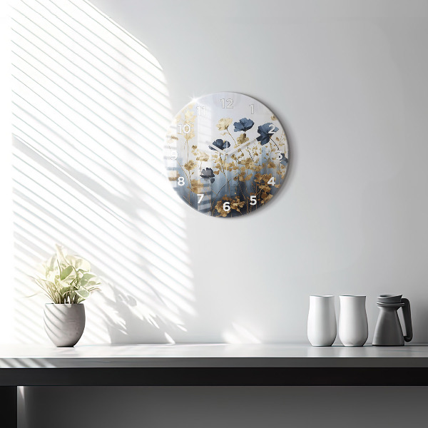 Round glass wall clock Abstract flowers