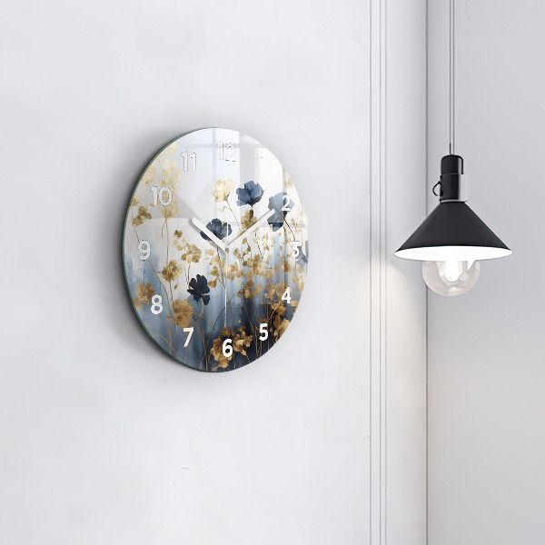Round glass wall clock Abstract flowers