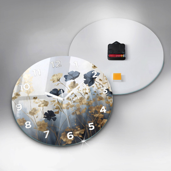 Round glass wall clock Abstract flowers