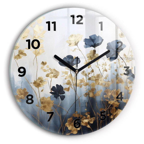 Round glass wall clock Abstract flowers