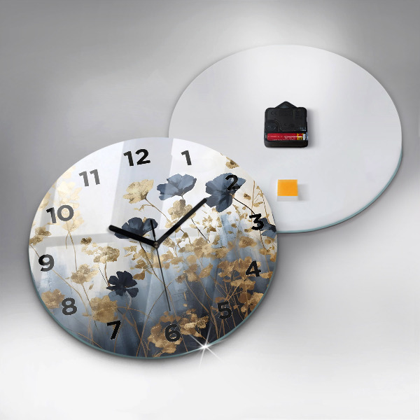 Round glass wall clock Abstract flowers