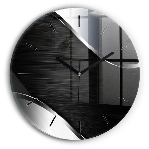 Round glass wall clock Black and silver lines