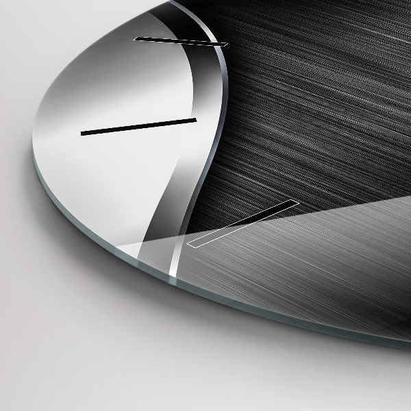 Round glass wall clock Black and silver lines