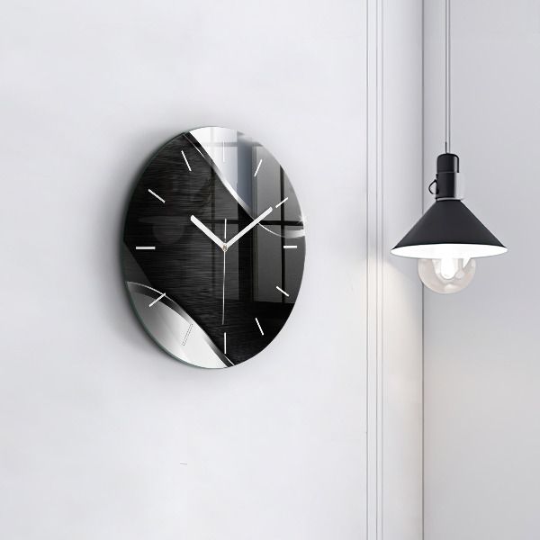 Round glass wall clock Black and silver lines