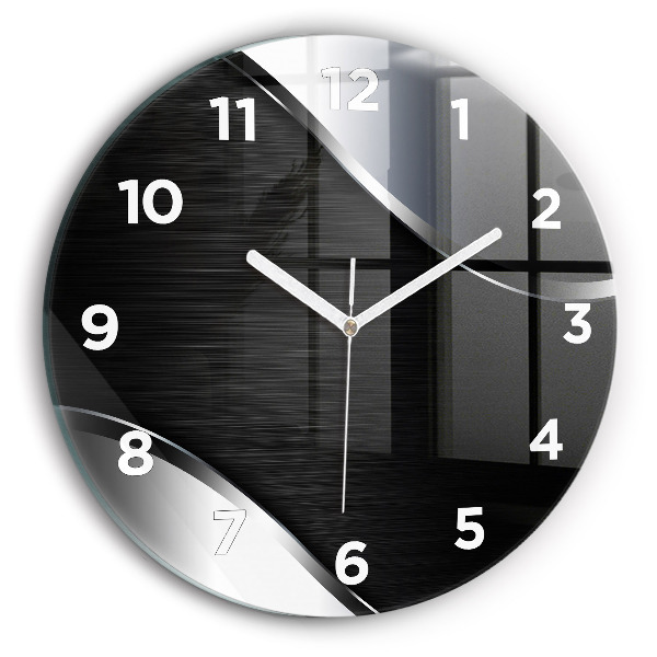 Round glass wall clock Black and silver lines