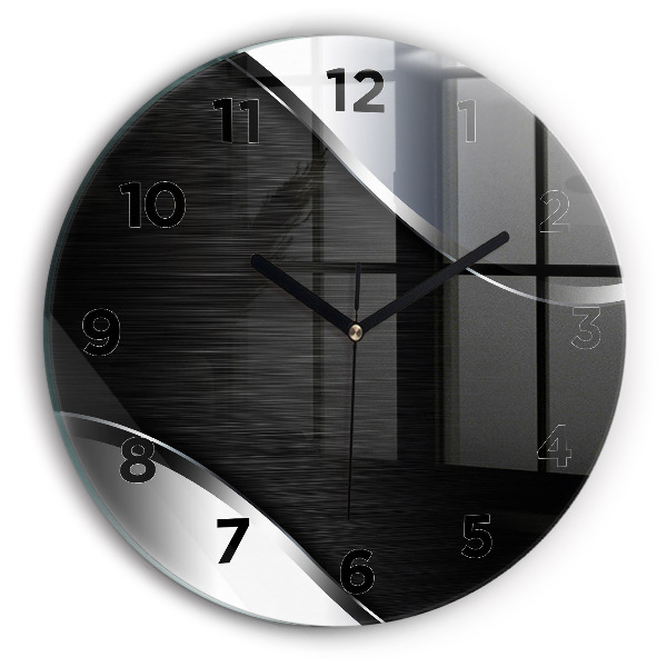 Round glass wall clock Black and silver lines