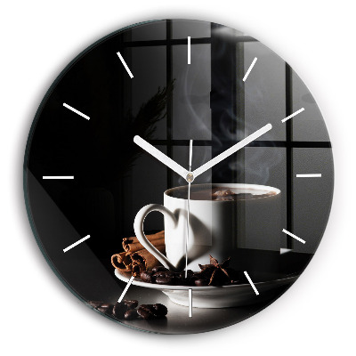 Round glass wall clock A cup of coffee