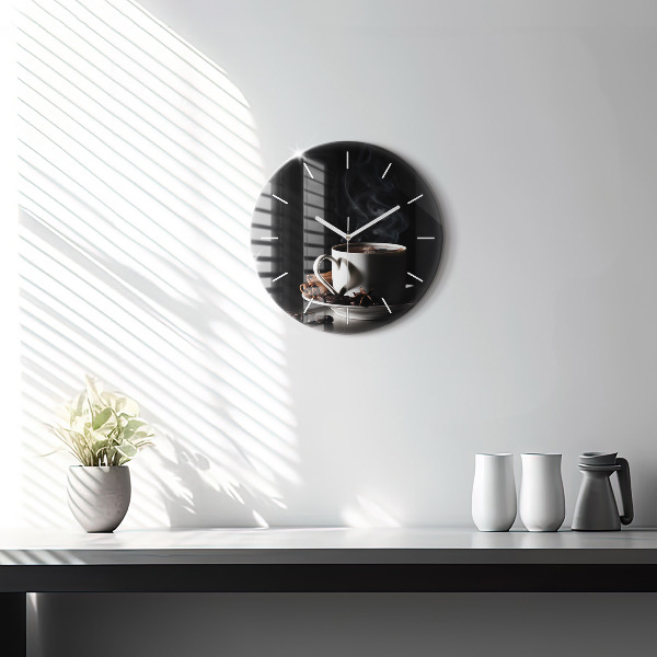 Round glass wall clock A cup of coffee