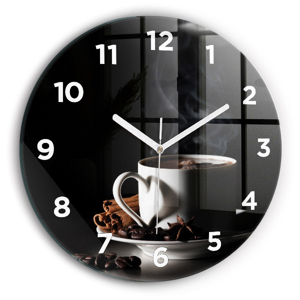 Round glass wall clock A cup of coffee