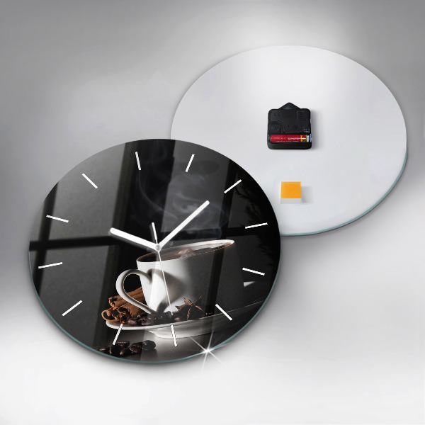 Round glass wall clock A cup of coffee