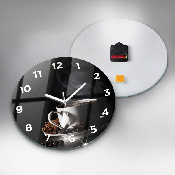 Round glass wall clock A cup of coffee