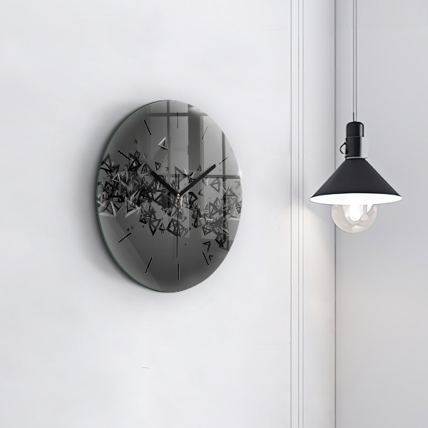 Round glass wall clock Dark abstraction