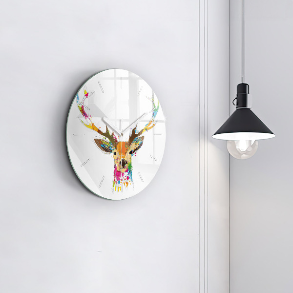 Round glass wall clock Deer head
