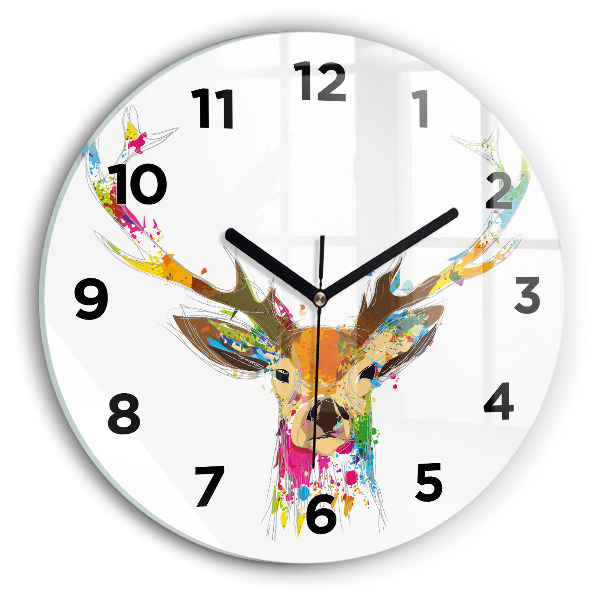 Round glass wall clock Deer head