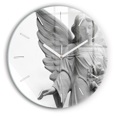 Round glass wall clock Old Angel Sculpture
