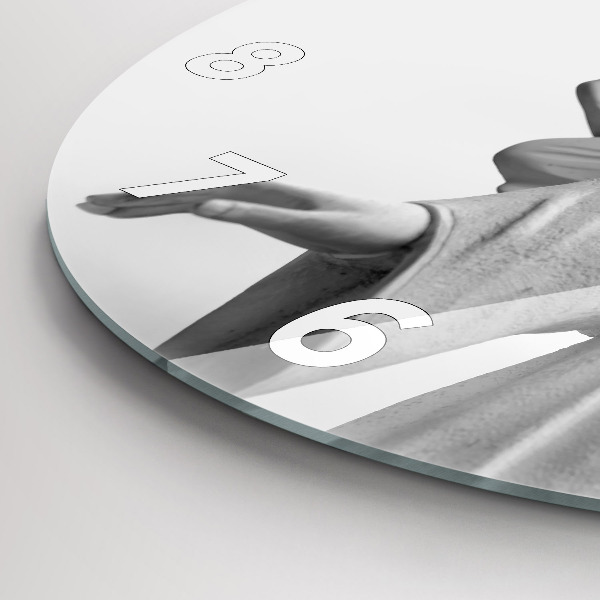 Round glass wall clock Old Angel Sculpture