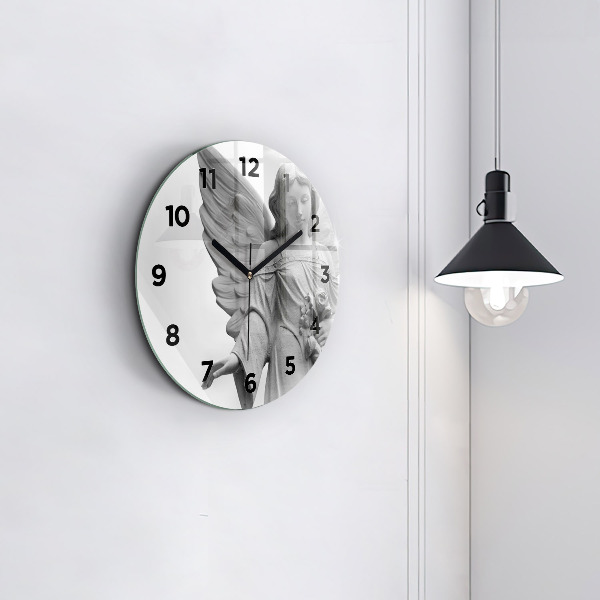 Round glass wall clock Old Angel Sculpture
