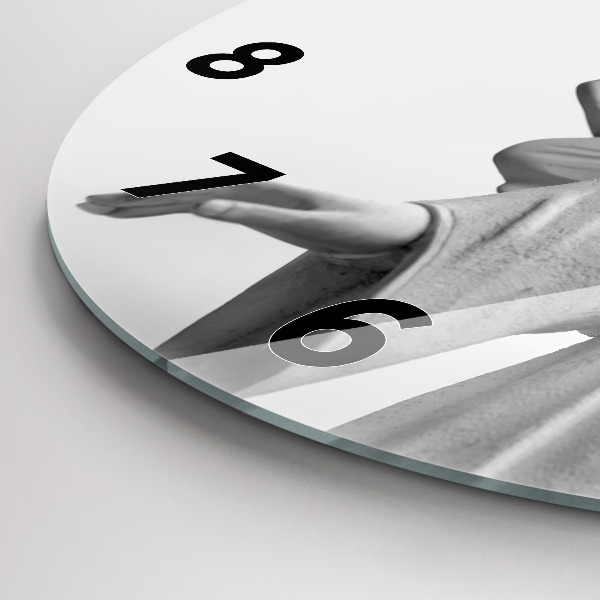 Round glass wall clock Old Angel Sculpture