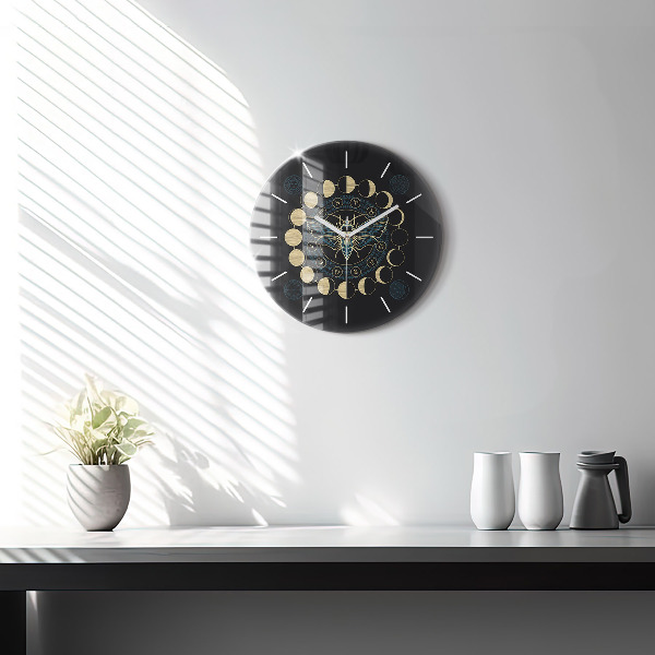 Round glass wall clock Moon Phases and Insect