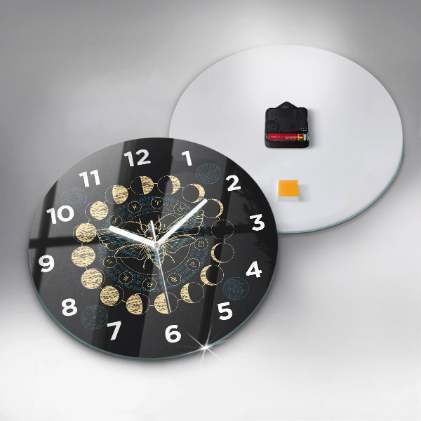 Round glass wall clock Moon Phases and Insect