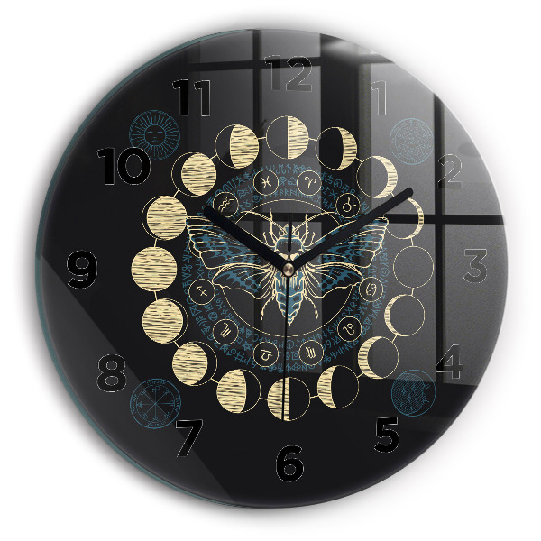 Round glass wall clock Moon Phases and Insect