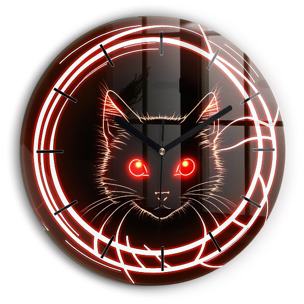 Round glass wall clock Cat with red eyes