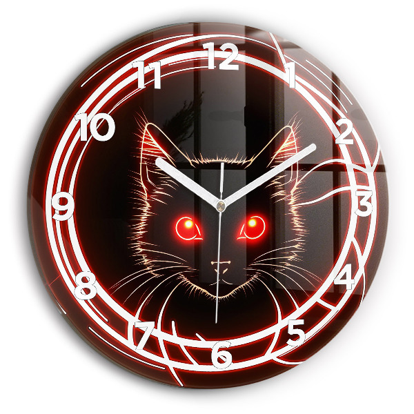 Round glass wall clock Cat with red eyes