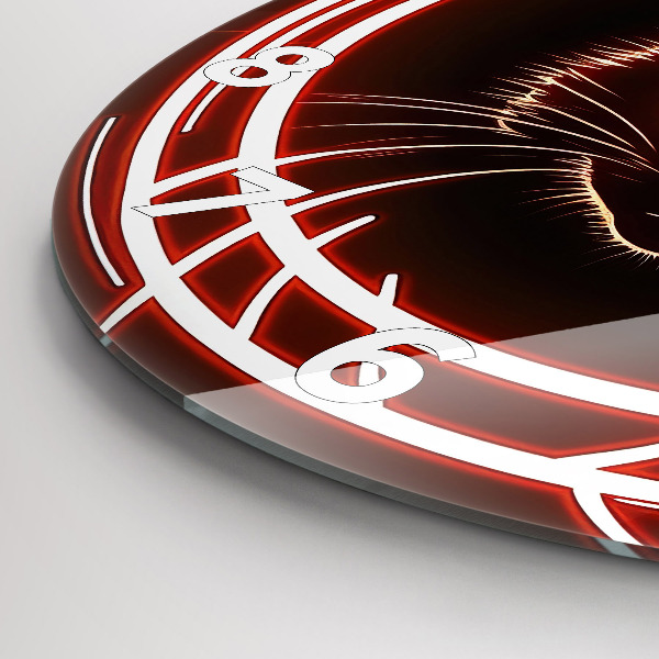 Round glass wall clock Cat with red eyes