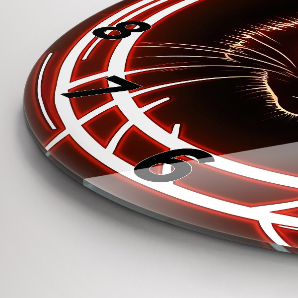 Round glass wall clock Cat with red eyes