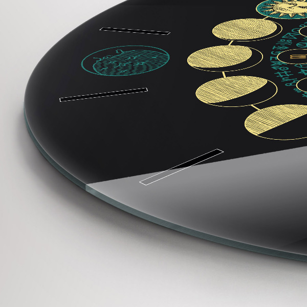Round glass wall clock Moon phases and hourglass