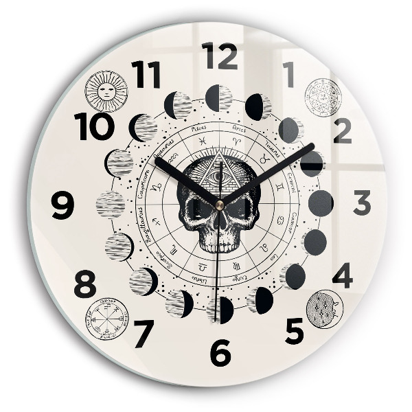 Round glass wall clock Moon phases