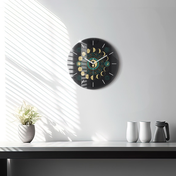 Round glass wall clock Moon phases