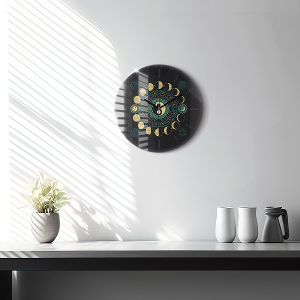 Round glass wall clock Moon phases