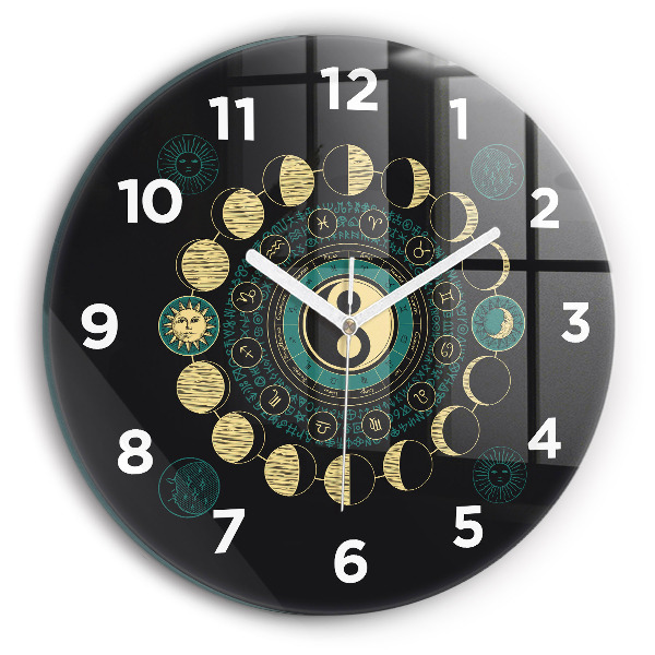 Round glass wall clock Moon phases