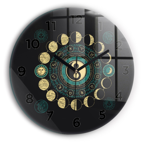Round glass wall clock Moon phases
