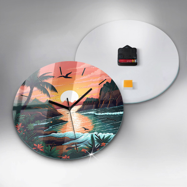 Round glass wall clock Fairytale sunset
