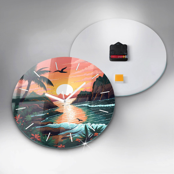 Round glass wall clock Fairytale sunset
