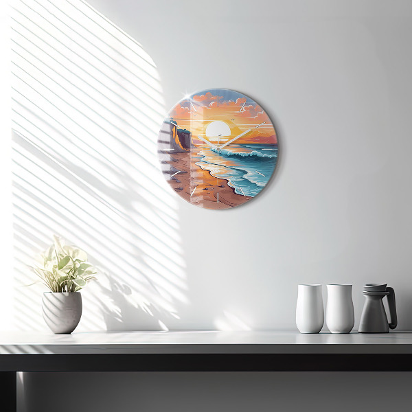 Round glass wall clock Fairytale ocean and sun