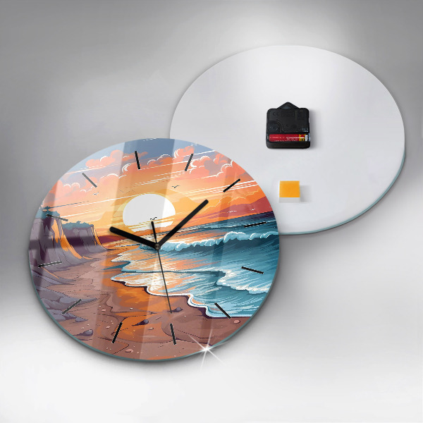 Round glass wall clock Fairytale ocean and sun