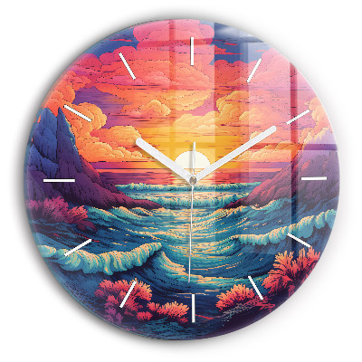 Round glass wall clock Fairytale ocean and sky