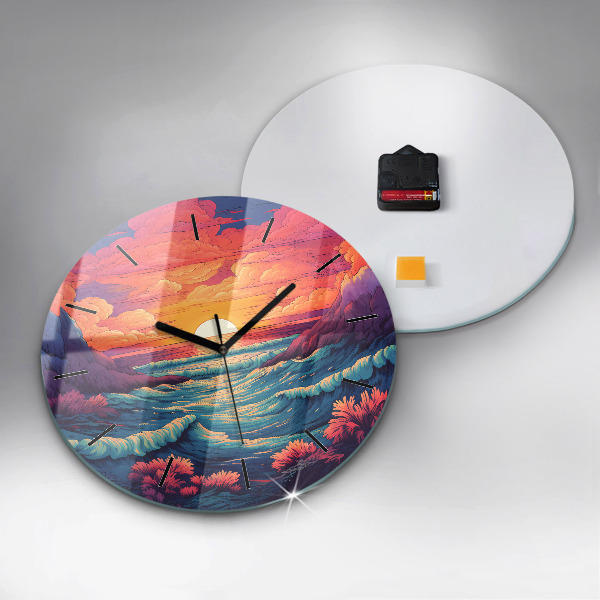 Round glass wall clock Fairytale ocean and sky