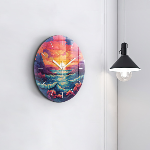 Round glass wall clock Fairytale ocean and sky